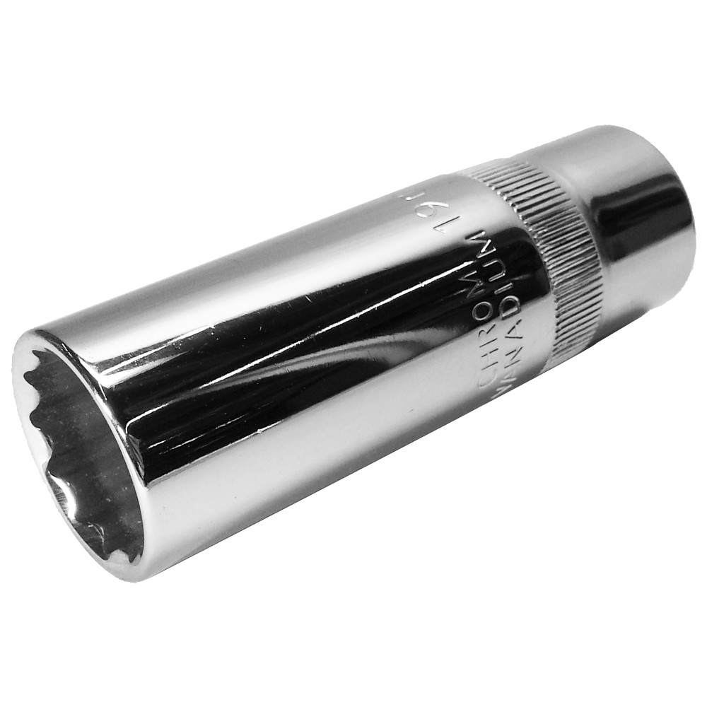 Steckschlüsseleinsatz 1/2 ", 12-kant, gerändelt, lang, 19 mm