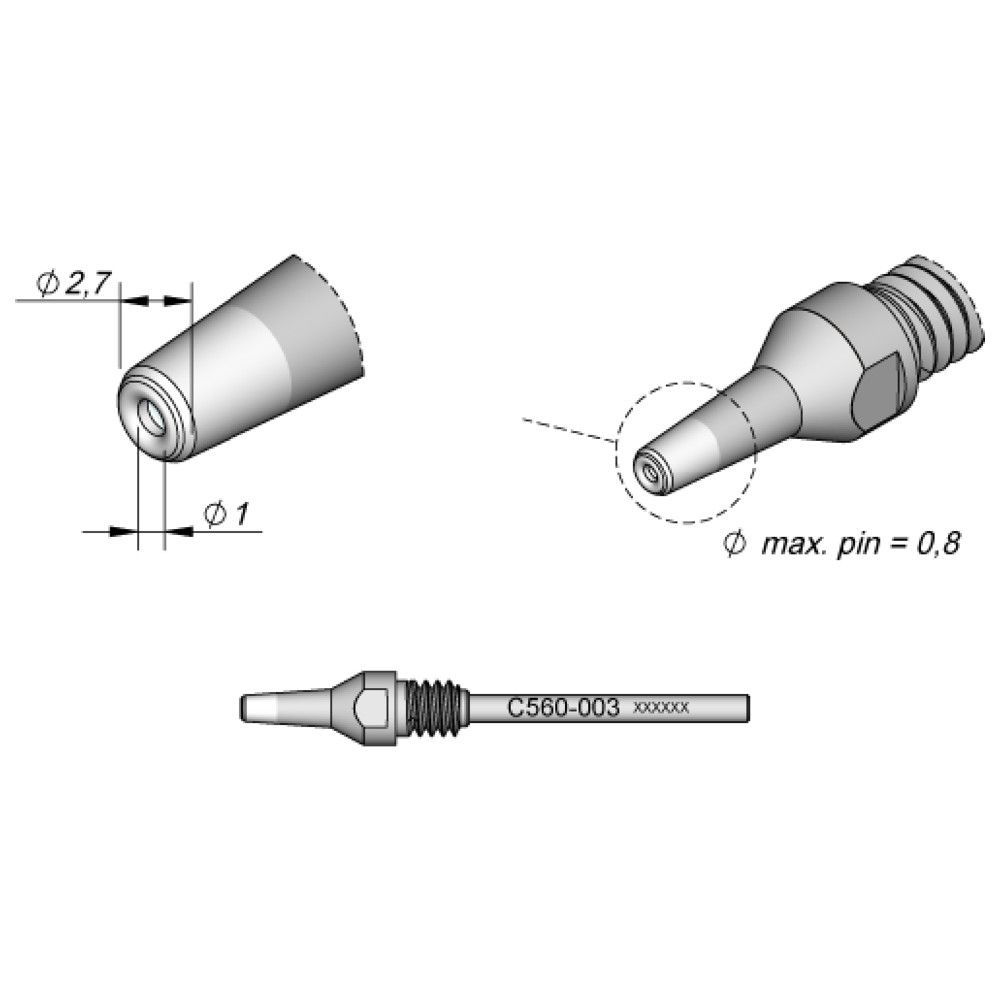JBC Entlötspitze Serie C560, C560003/Ø 1,0 mm, 2,7 mm, Pincleaning