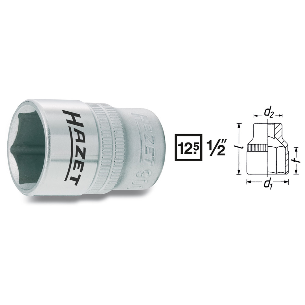 Steckschlüssel-Einsatz (6kt.) 900-34 - Vierkant hohl 12,5 mm (1/2 Zoll) - Außen