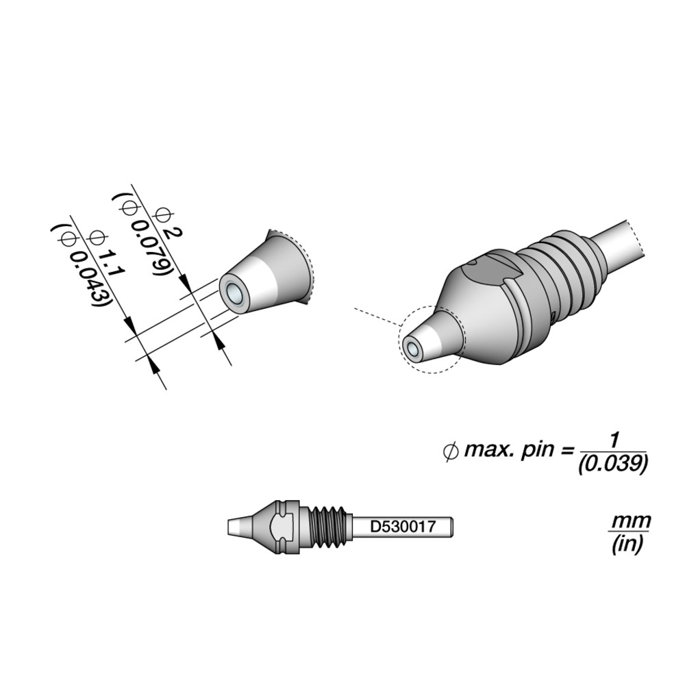 JBC Entlötspitze Serie D530, D530017/1.1 mm, 2.0 mm, Pincleaning