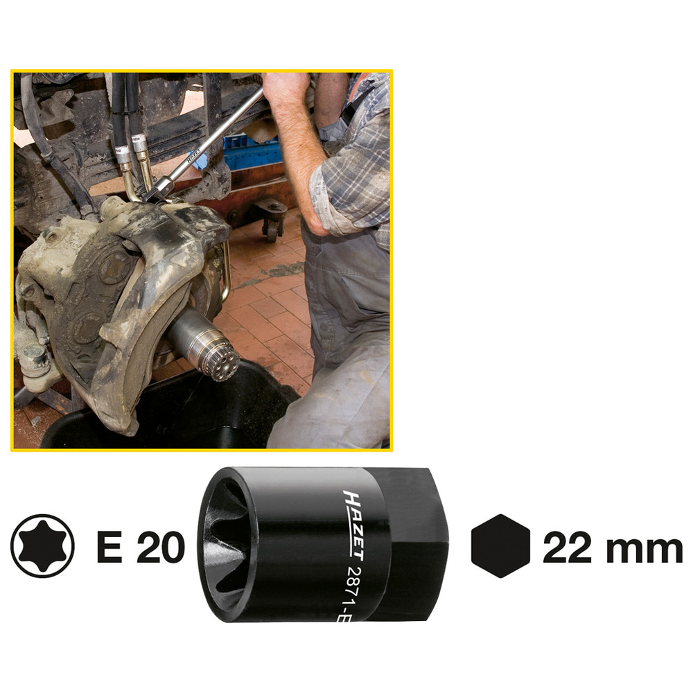Bremssattel TORX Einsatz 2871-E20 - Außen-Sechskant 22 mm - Außen TORX Profil