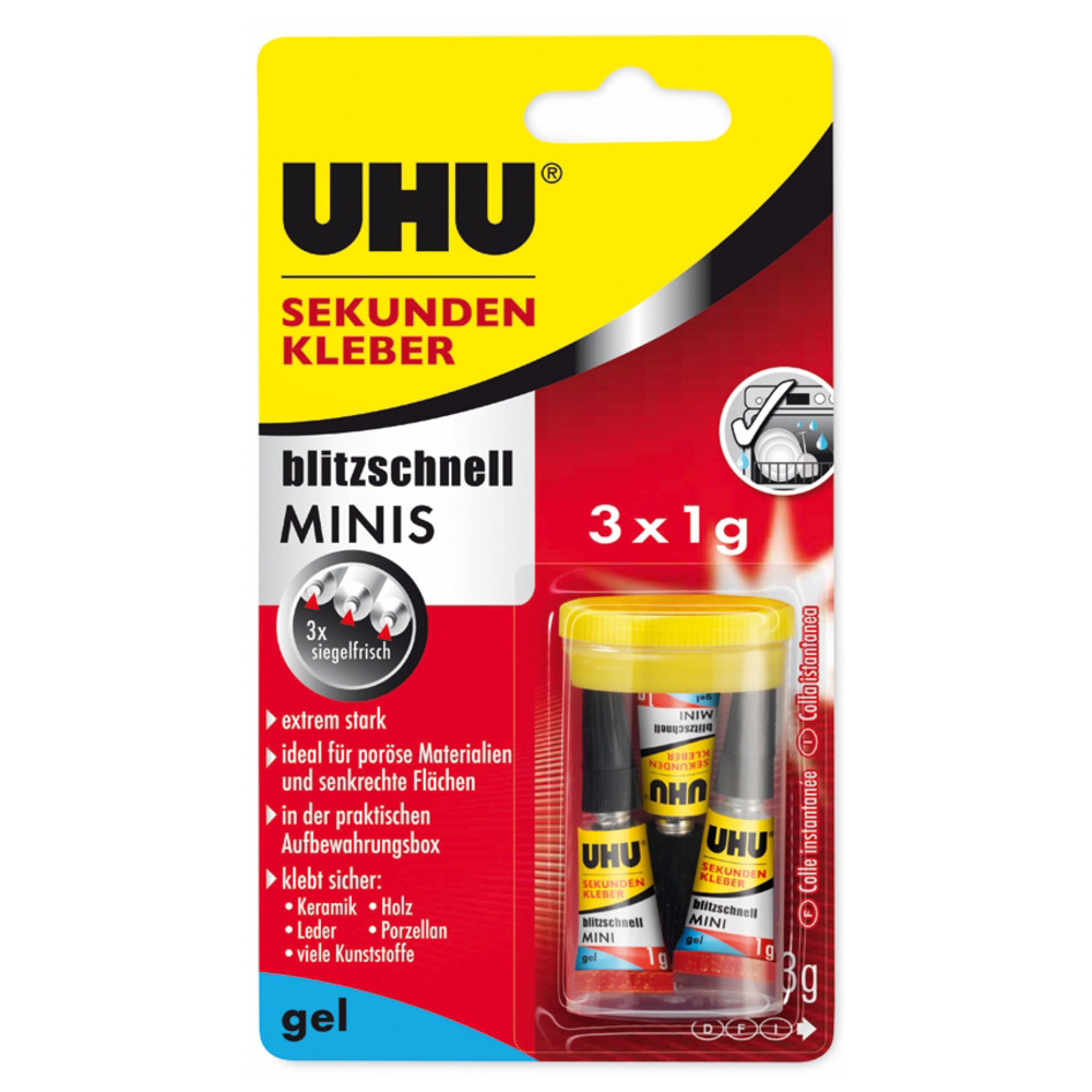 UHU Sekundenkleber blitzschnell Minis, 3 g, gel