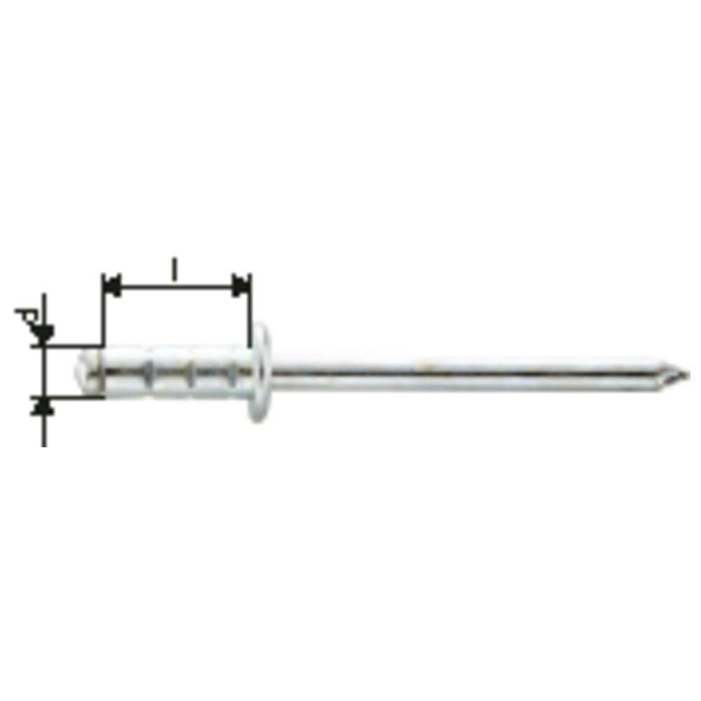Mehrbereichs-Blindniet Stahl/Stahl, Flachrundkopf 4 x 10 mm