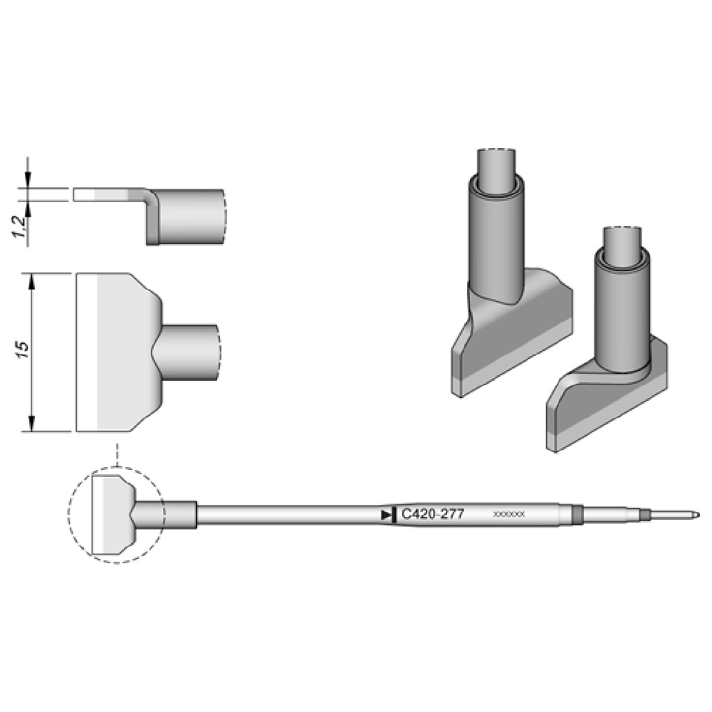 JBC Lötspitze Serie C420, C420277/15,0 mm, für Dual-In-Line-IC