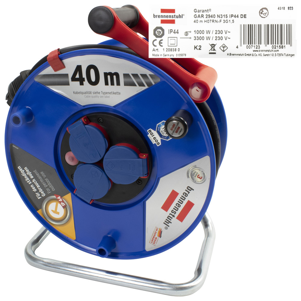 Baustellen-Kabeltrommel Garant, IP44, H07RN-F 3G1,5 mm², 40 m