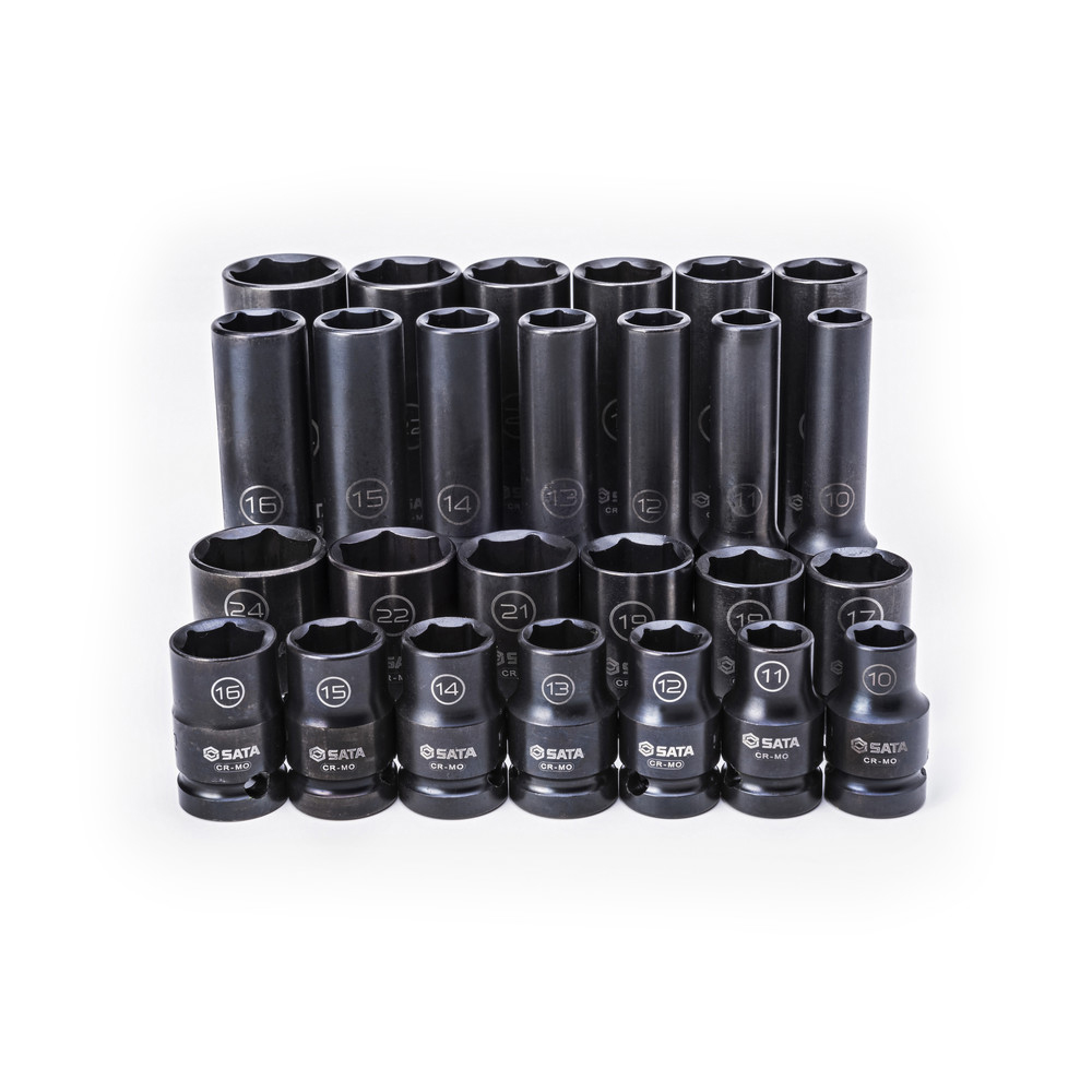 1/2" Kraft-Steckschlüsseleinsätze, dünnwandig, 26-tlg., 10-24 mm