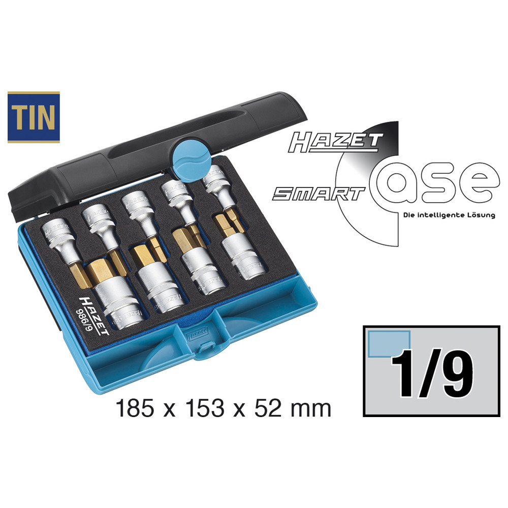 Schraubendreher-Steckschlüsseleinsatz-Satz 986/9 - Vierkant hohl 12,5 mm (1/2 Z