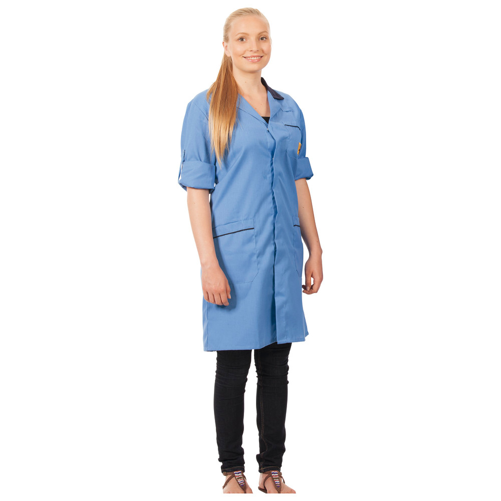 ESD-Arbeitsmantel AM-160, mit Applikationen, L, blau/dunkelblau