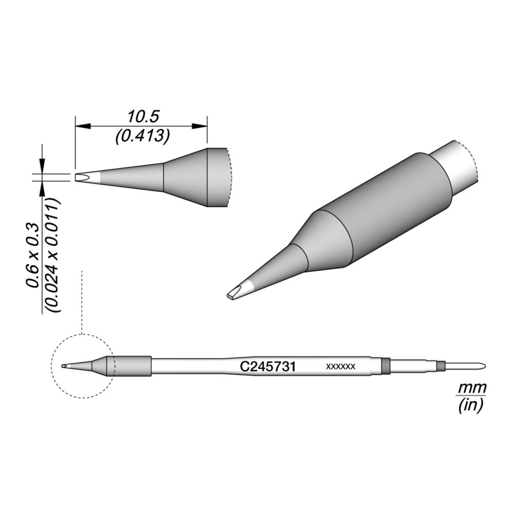 Lötspitze Serie C245 Meißelform, C245731/0,6 x 0,3 mm, gerade