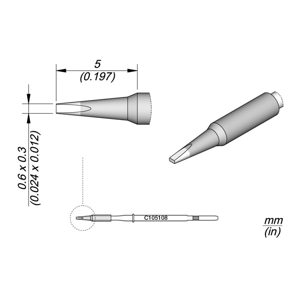 Lötspitze Serie C105, Meißelform, C105108/0,6 x 0,3 mm, gerade