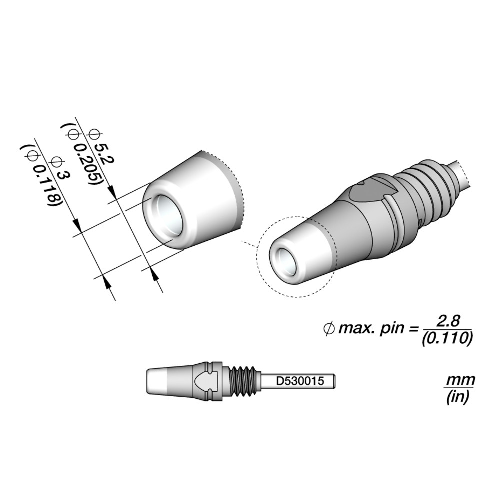 JBC Entlötspitze Serie D530, D530015/3.0 mm, 5.2 mm, Pincleaning