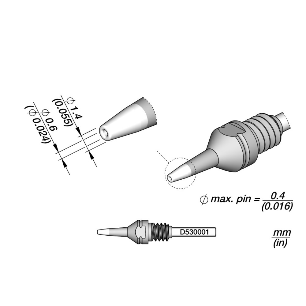 Entlötspitze Serie D530, D530001/Ø 0.6 mm, 1.4 mm, Pincleaning
