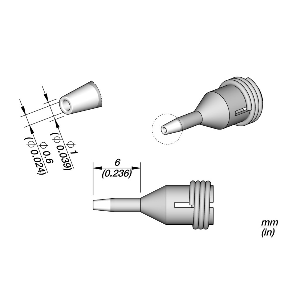 Entlötspitze Serie C360, C360001/Ø 0,6 mm, Außen-Ø 1,0 mm, Pincleaning