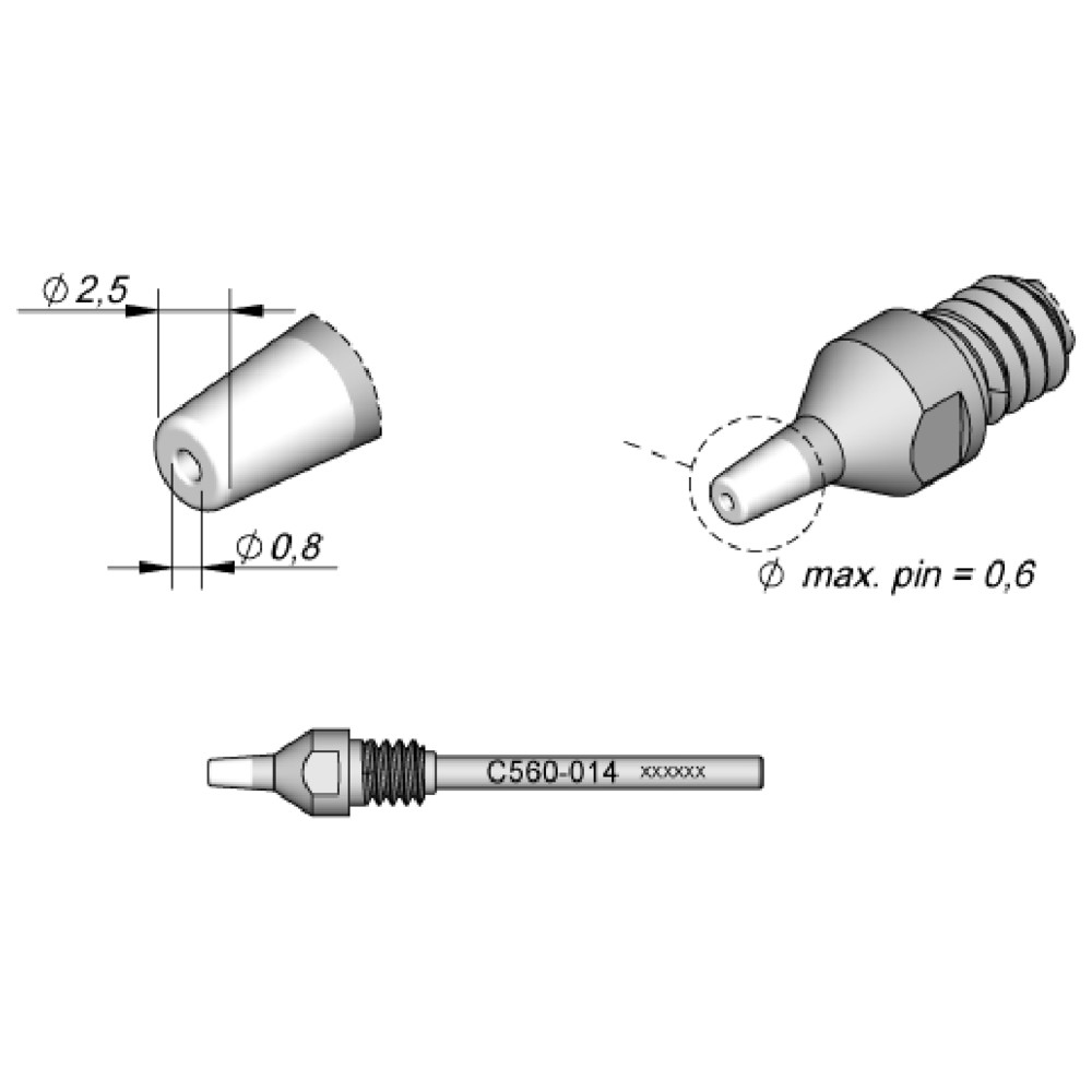 JBC Entlötspitze Serie C560, C560014/Ø 0,8 mm, 2,5 mm, Pincleaning