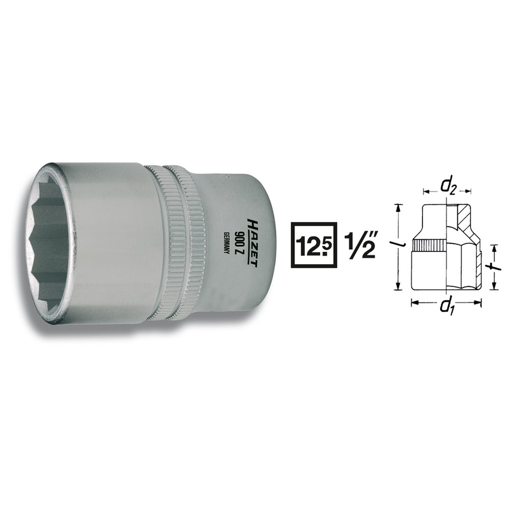 Steckschlüssel-Einsatz (Doppel-6kt.) 900Z-13 - Vierkant hohl 12,5 mm (1/2 Zoll)
