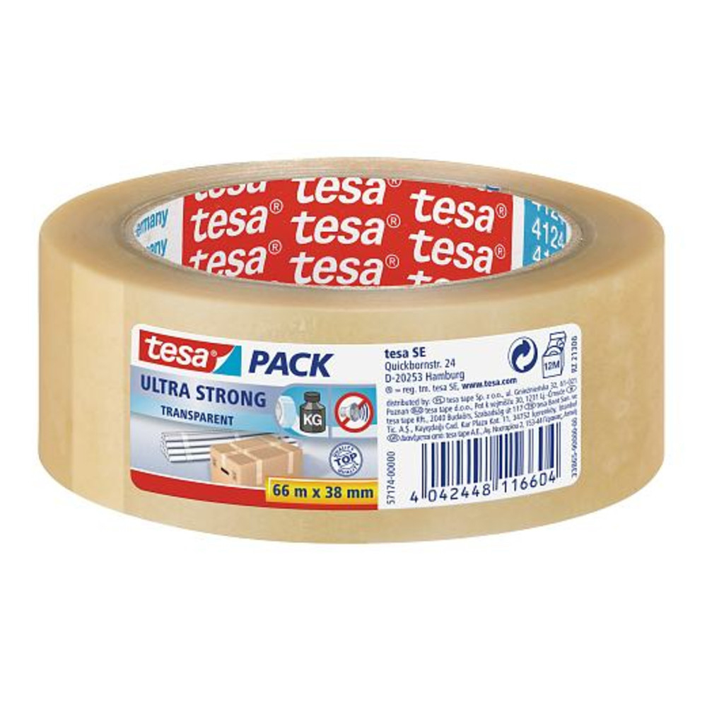 Tesapack Ultra Strong, transparent, 38 mm x 66 m