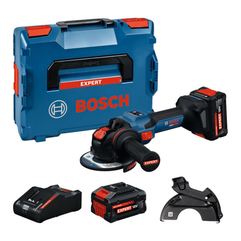 Akku-Winkelschleifer mit X-LOCK EXWX18V-15S, 2 x EXBA18V-80
