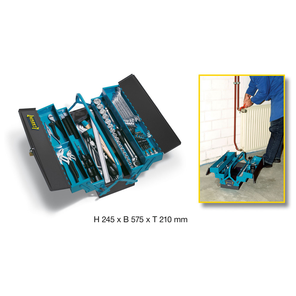 Metall-Werkzeugkasten mit Sortiment 190/80 - Höhe x Breite x Tiefe: 245 x 575 x