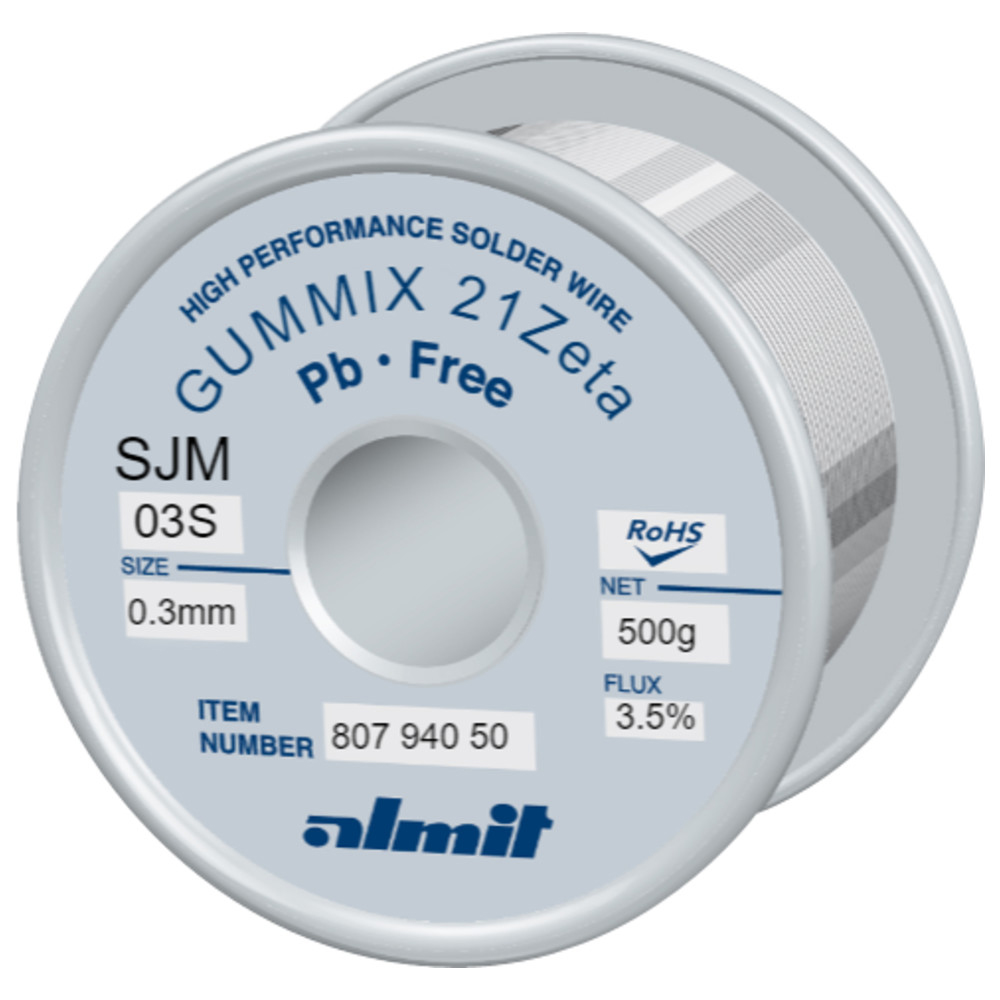 Lötdraht bleifrei, Gummix 21Zeta SJM-03-S, 0,3 mm, 500 g