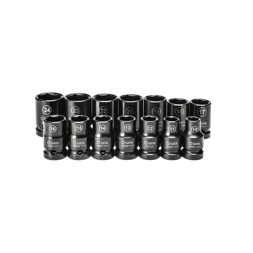 1/2" Kraft-Steckschlüsseleinsätze, dünnwandig, 14-tlg., 10-24 mm