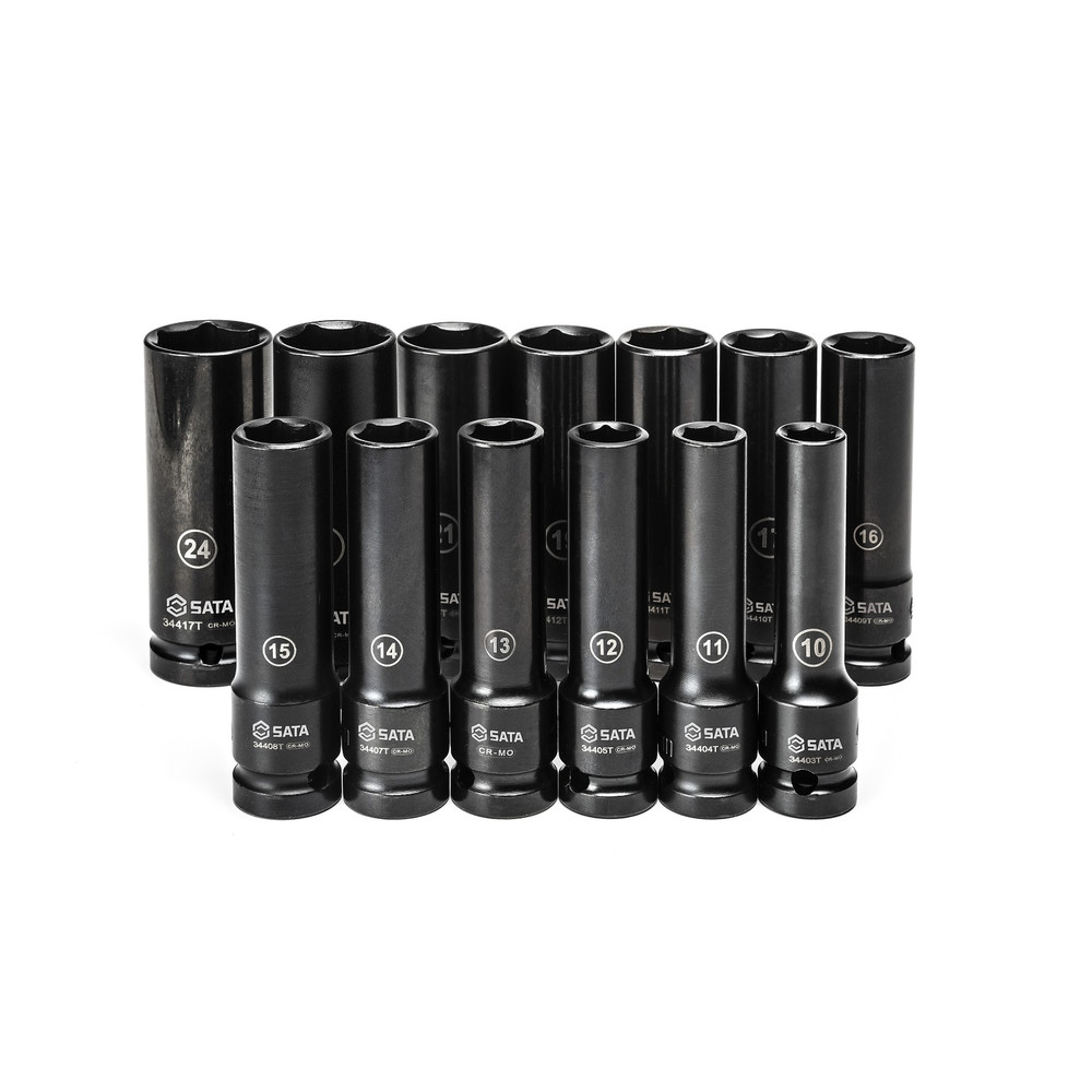 1/2" Kraft-Steckschlüsseleinsätze, dünnwandig, lang, 13-tlg, 10-24 mm