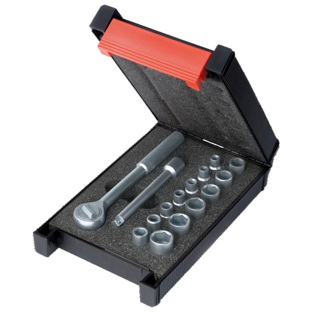 Steckschlüsselsatz 1/4", Edelstahl, 16-teilig, SW 4 - 14 mm