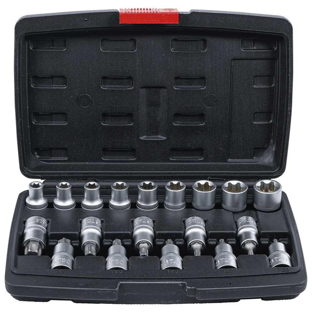 Bit-Einsatz-/Steckschlüssel-Satz, 1/2", Torx/E-Profil, 19-teilig