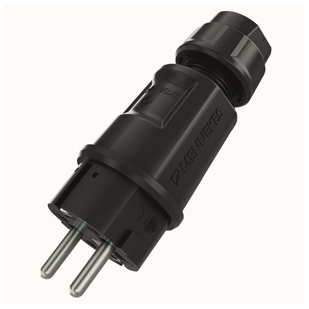 SCHUKO-Stecker 16A, 2P+E, 230 V mit Kabelverschraubung, für Leitungen, bis 3 x 2,5 mm², schwarz