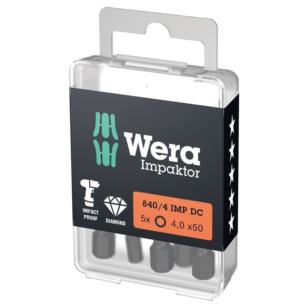 Bit Impaktor 1/4" DIN 3126 E6,3 Innensechskant 4x50mm 5er Pack Wera