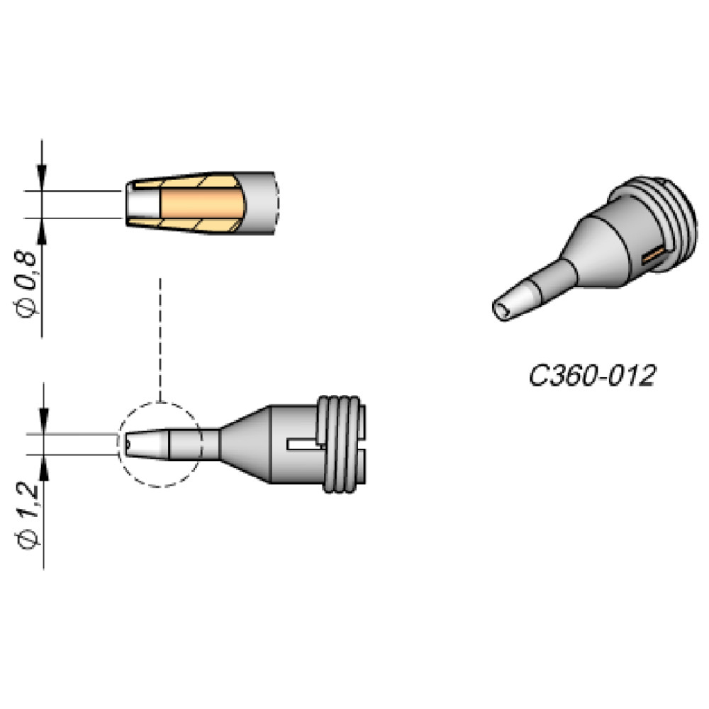 JBC Entlötspitze Serie C360, C360012/Ø 0,8 mm, Außen-Ø 1,2 mm, Padcleaning