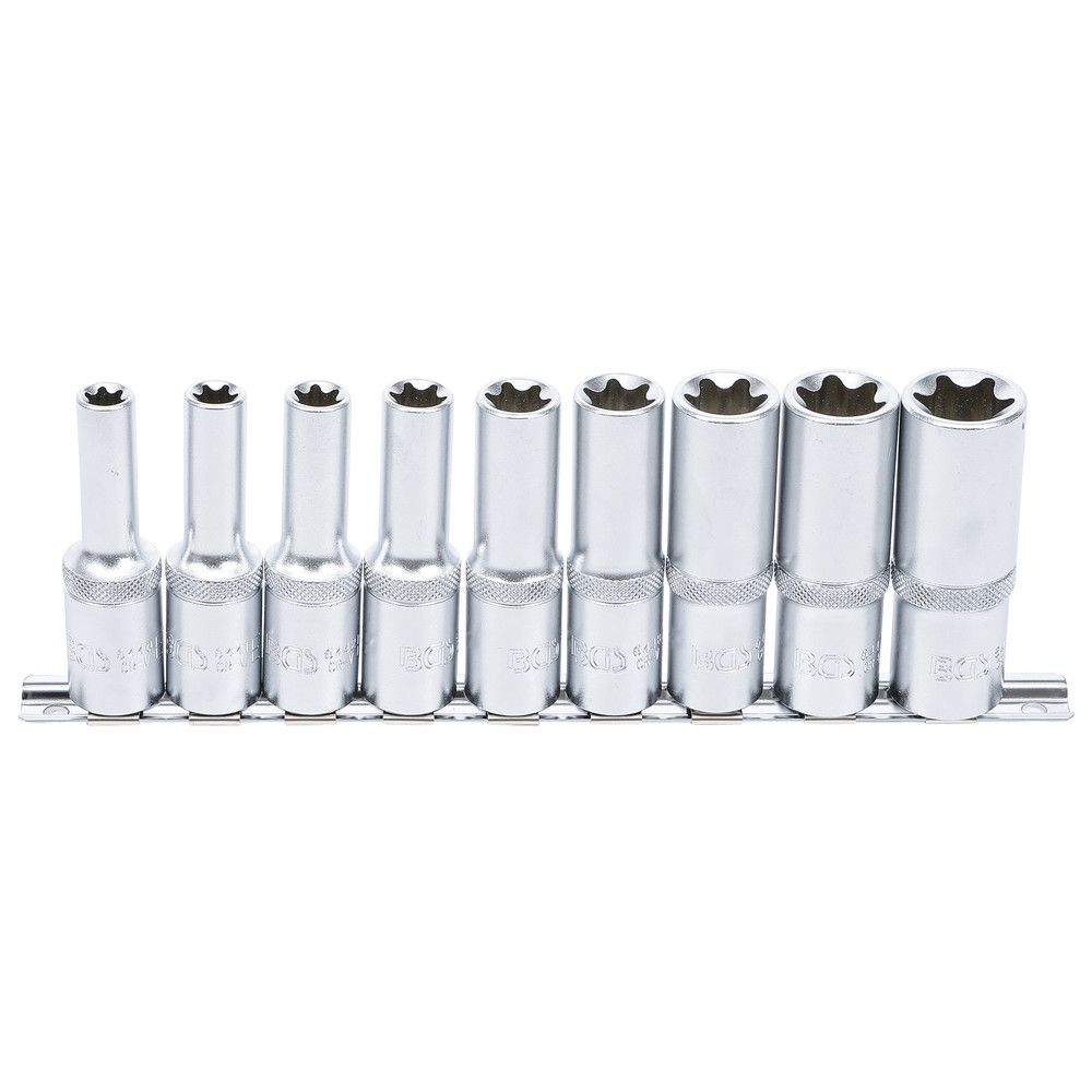 Steckschlüsseleinsätze E-Profil, 1/2", lang, 9-teilig, E10-E24