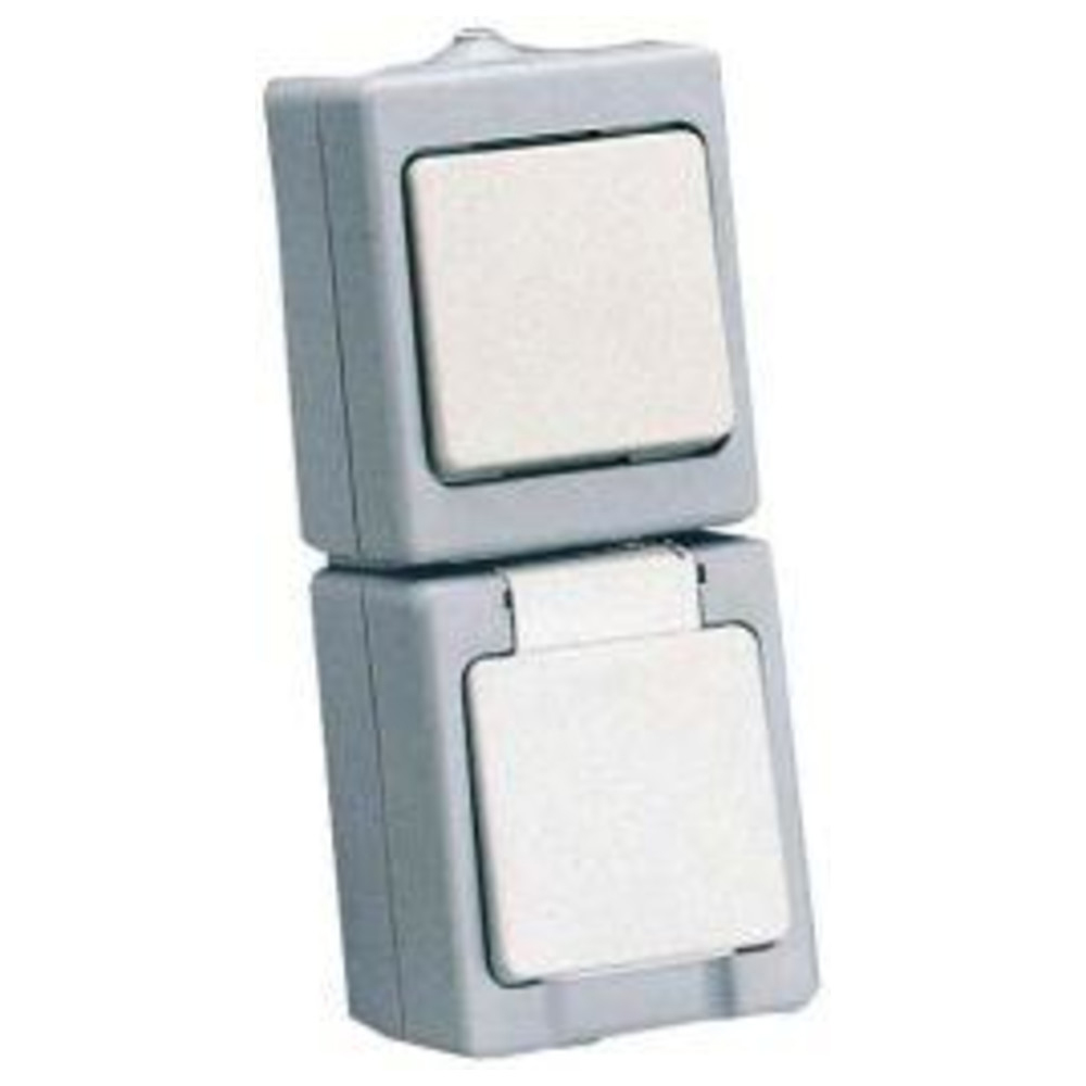 Kombination AP/FR Universalschalter mit Schutzkontakt-Steckdose grau/weiss