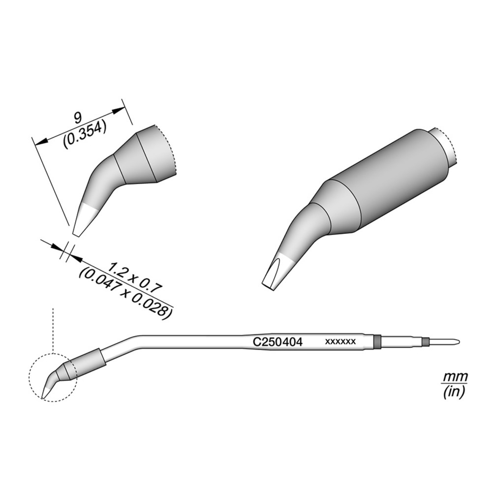 Lötspitze Serie C250, Meißelform, C250404/1,2 x 0,7 mm, gebogen