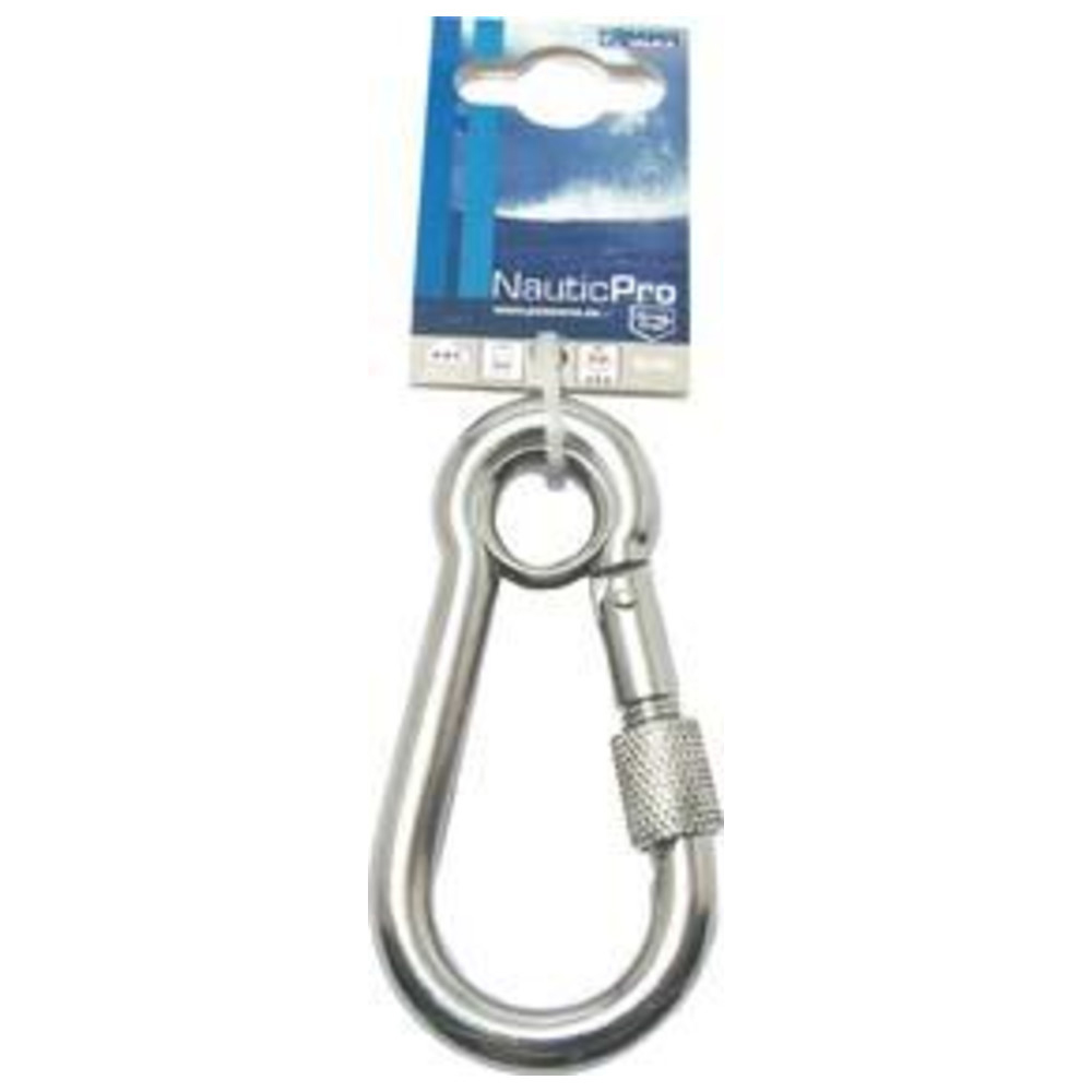 Karabinerhaken Edelstahl 100 mm, mit Sicherheitsmit
