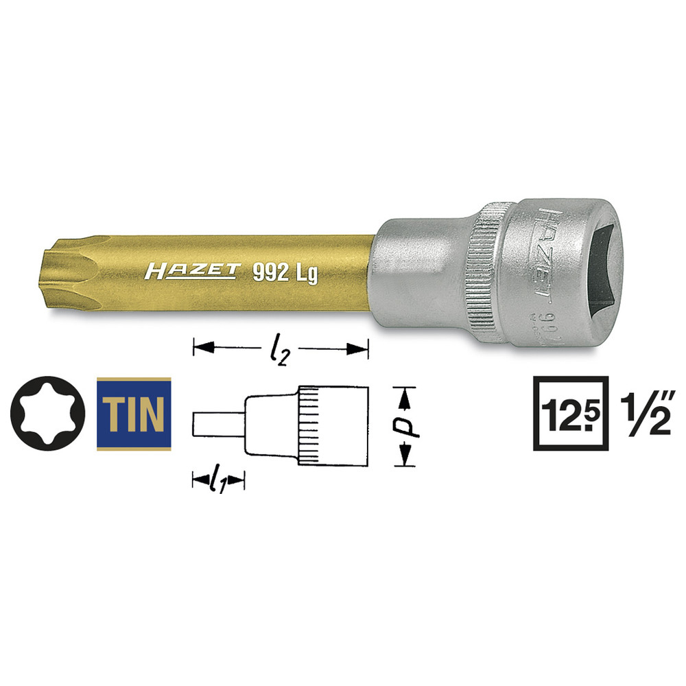 Schraubendreher-Steckschlüsseleinsatz TORX 992LG-T60 - Vierkant hohl 12,5 mm (