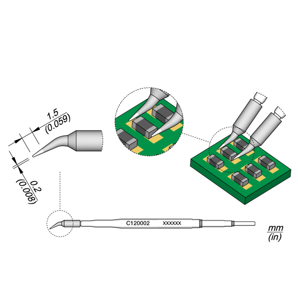 Entlötspitze Serie C120 Chip-Komponenten, C120002/Ø 0,2 mm, gebogen