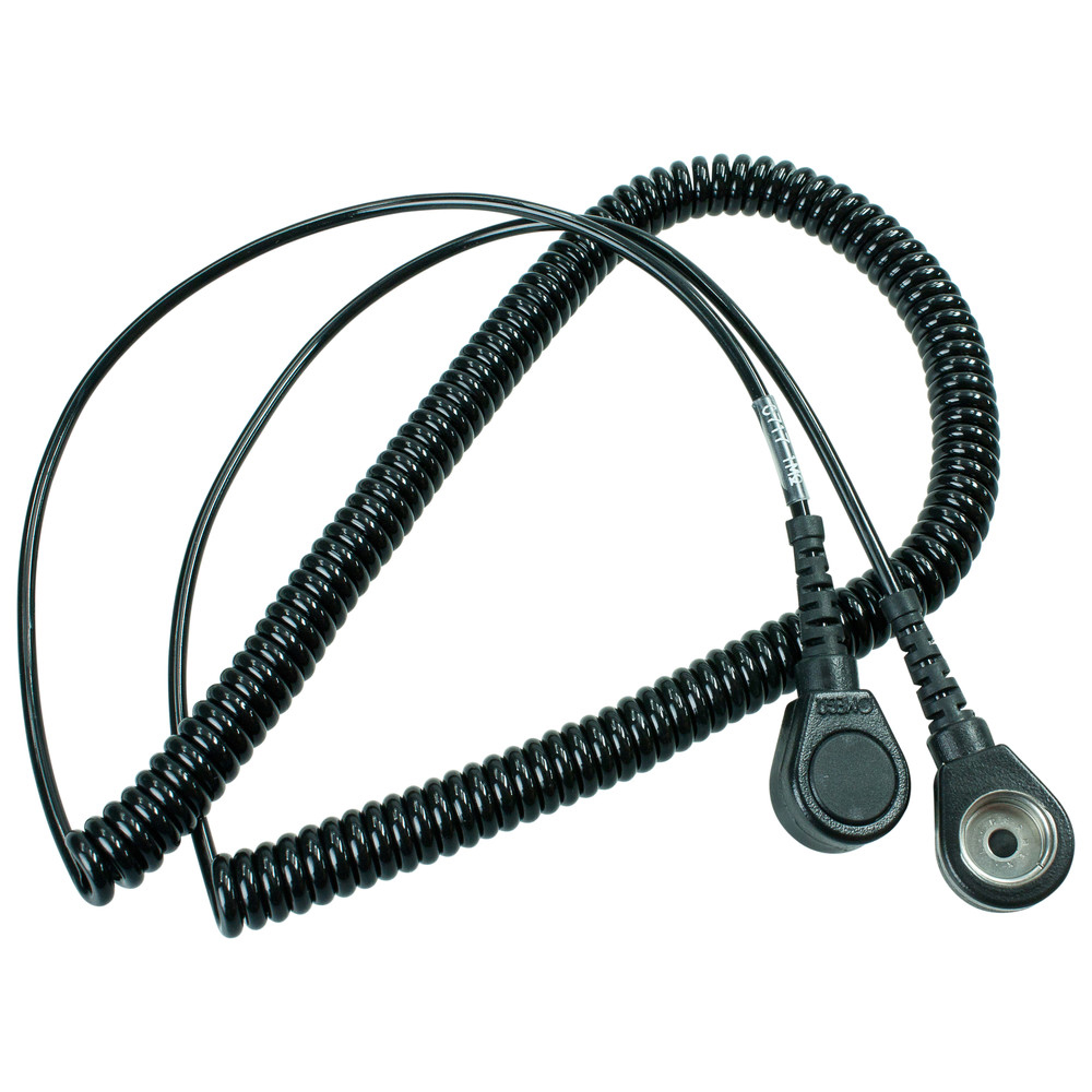 WETEC Spiralkabel mit Druckknopf, ESD, schwarz, 4/10 mm, 2,4 m