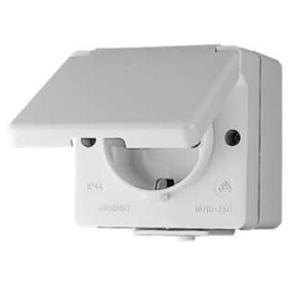 SCHUKO-Steckdose mit Klappdeckel, Aufputz, grau