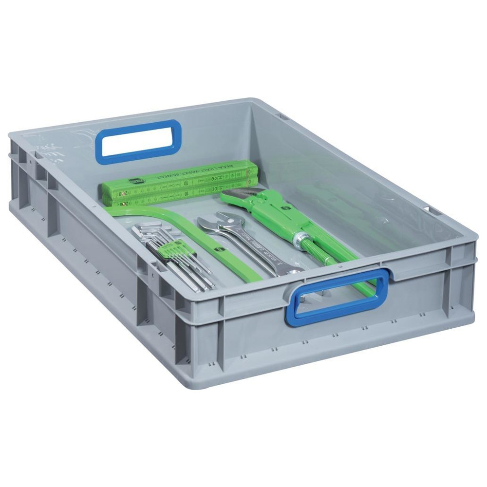 EuroBox 412,400 x 300 x 120 mm, Griffe offen, grau/blau