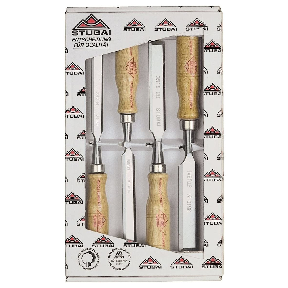Stemmeisensatz, Heft aus Rotbuche 4-teilig, 12-24 mm