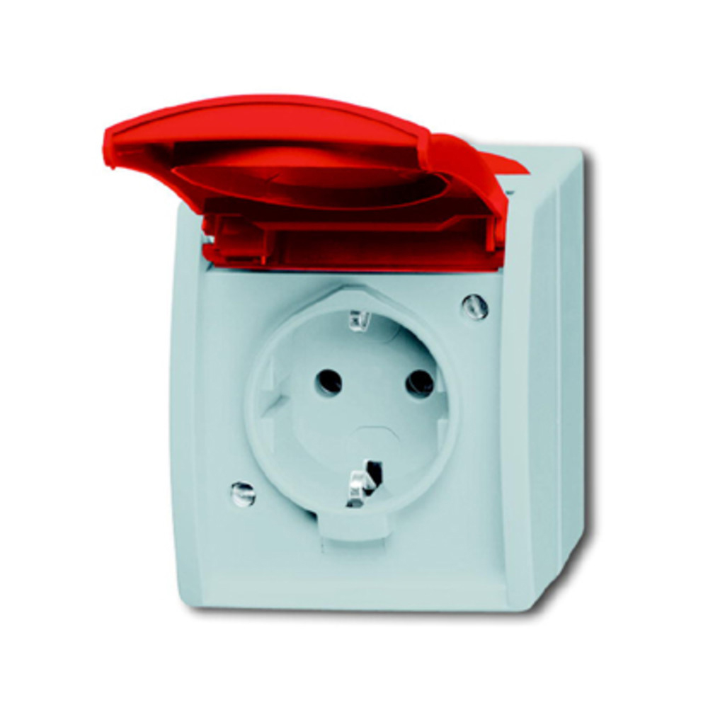 Schuko-Steckdose ocean, mit Klappdeckel, rot, 1-fach
