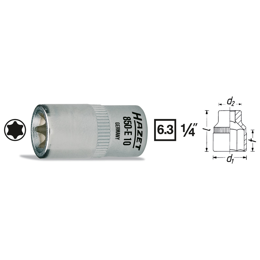 Steckschlüssel-Einsatz TORX 850-E8 - Vierkant hohl 6,3 mm (1/4 Zoll) - Außen T