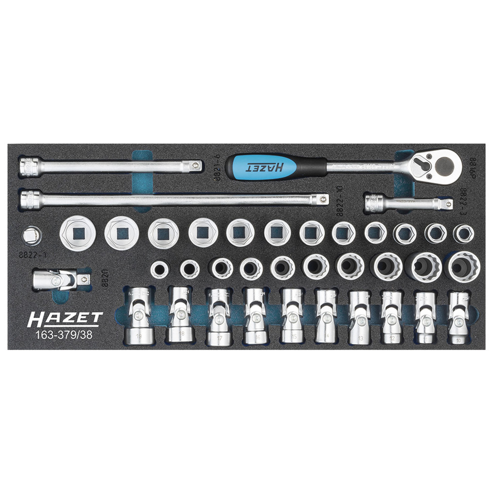 Steckschlüssel-Satz 163-379/38 - Vierkant hohl 10 mm (3/8 Zoll) - Außen-Doppel-