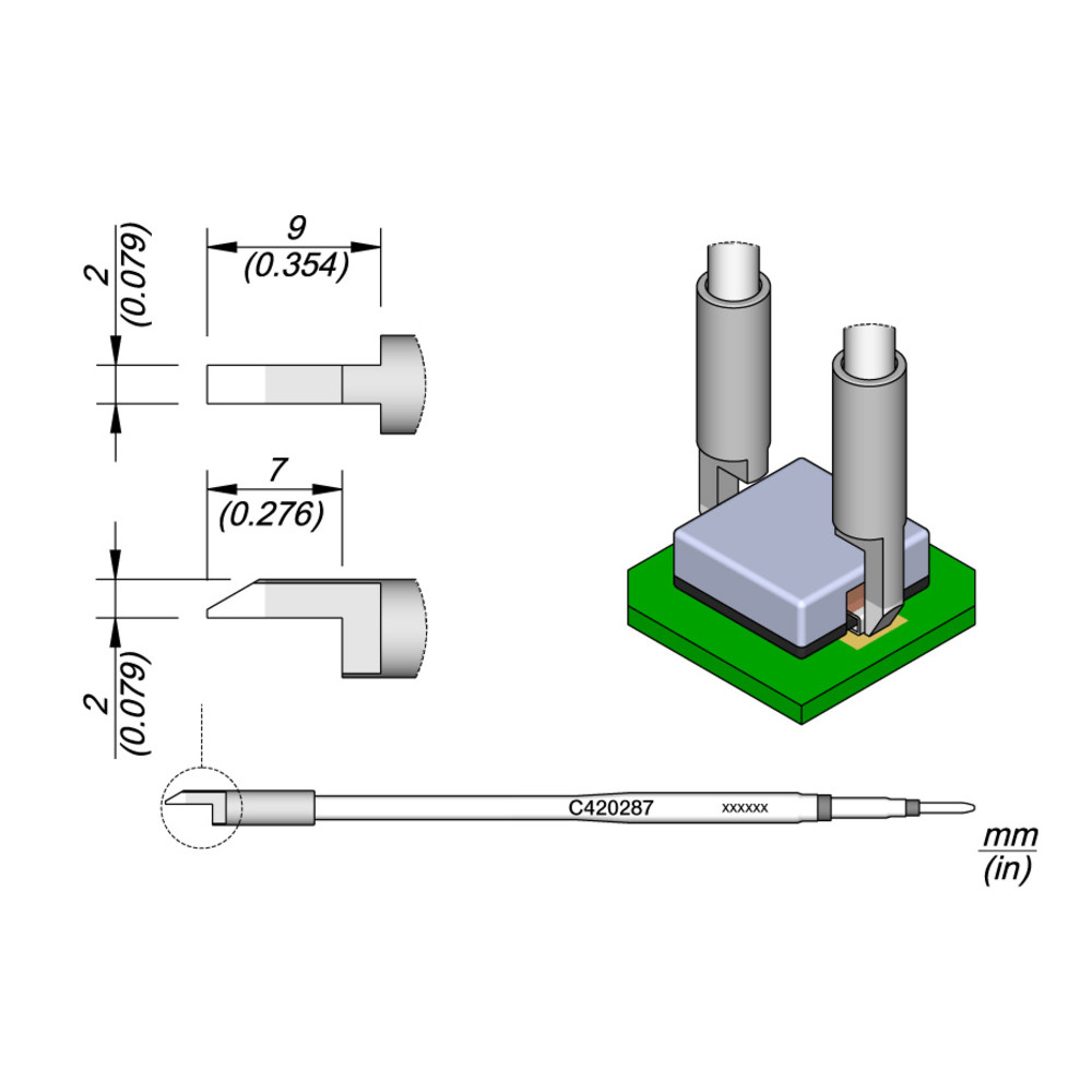 JBC Lötspitze Serie C420, C420287/2,0 mm, für SMD Komponenten