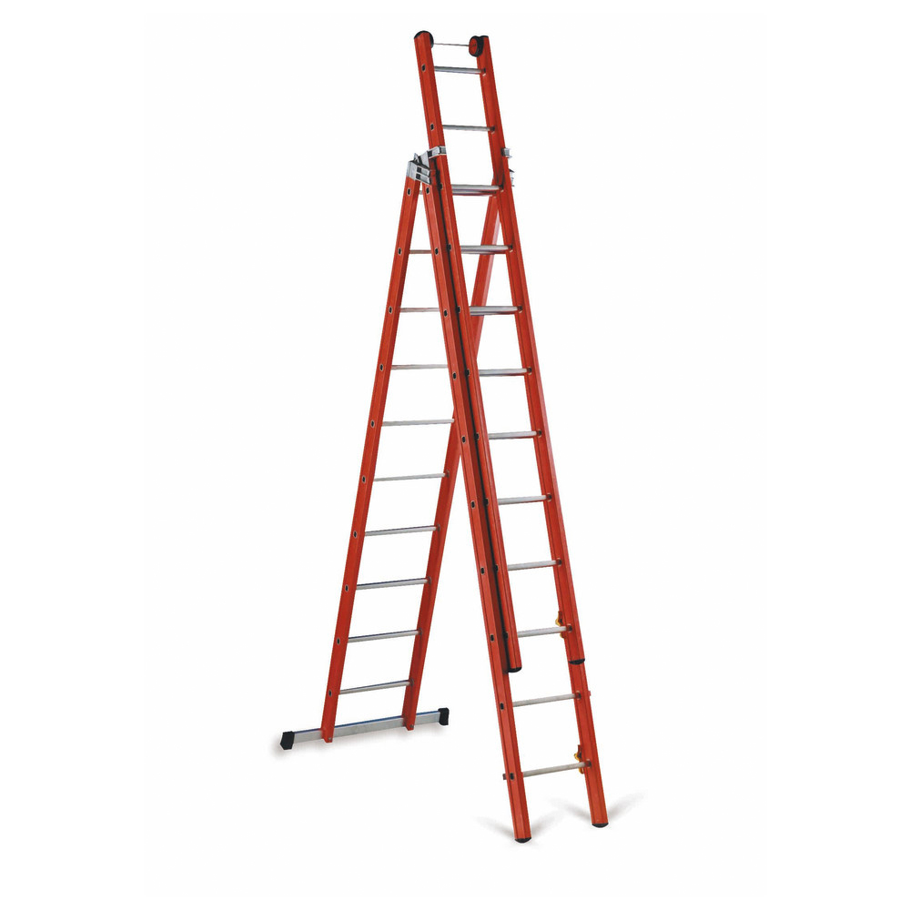3-teilige Sprossen-Steh- und Schiebeleiter, Sprossenanzahl 3 x 8, 27 kg