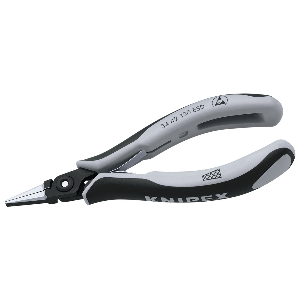 Präzisions-Elektronik-Greifzange ESD, flache gezahnte Backen, 130 mm