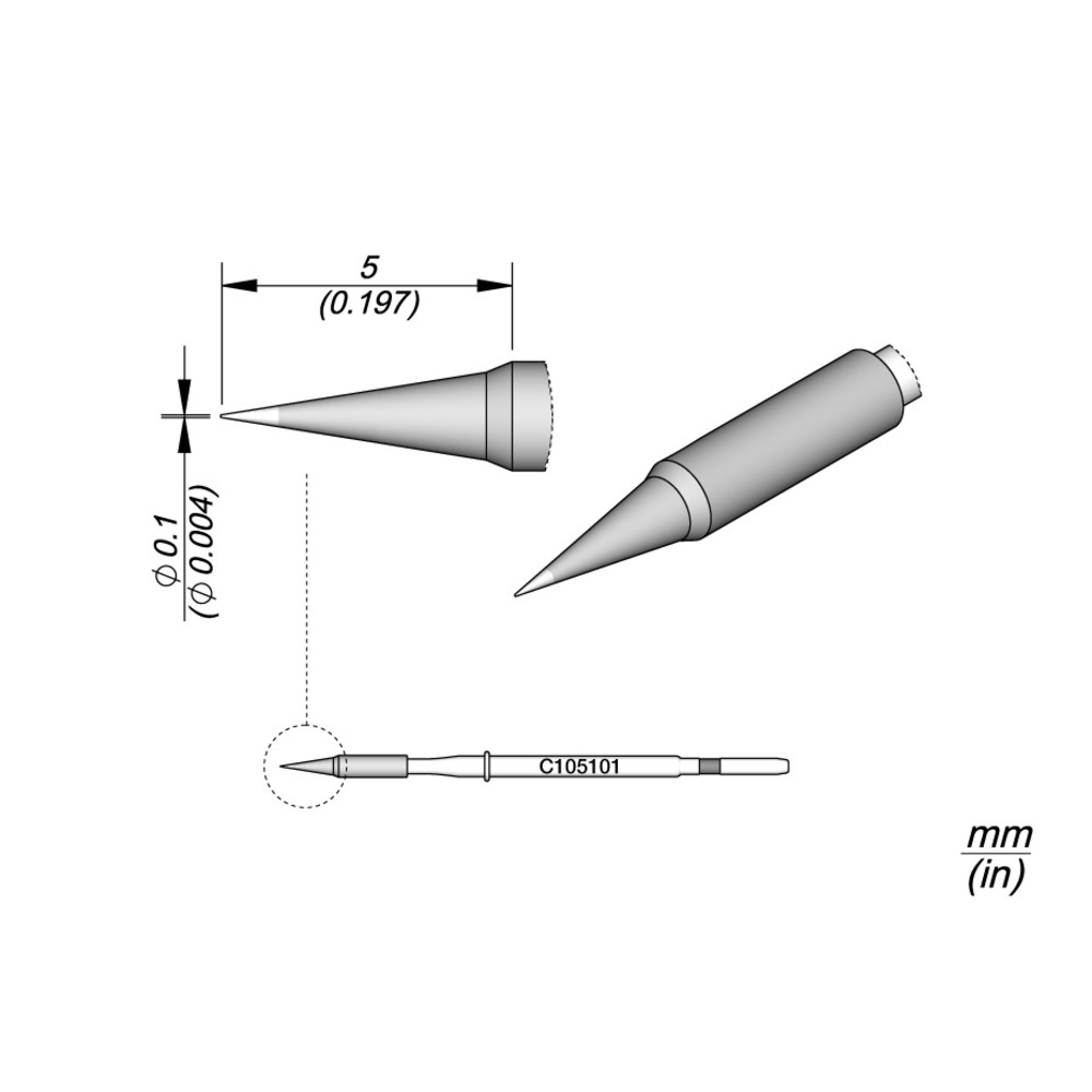 Lötspitze Serie C105, Rundform, C105101/Ø 0,1 mm, gerade