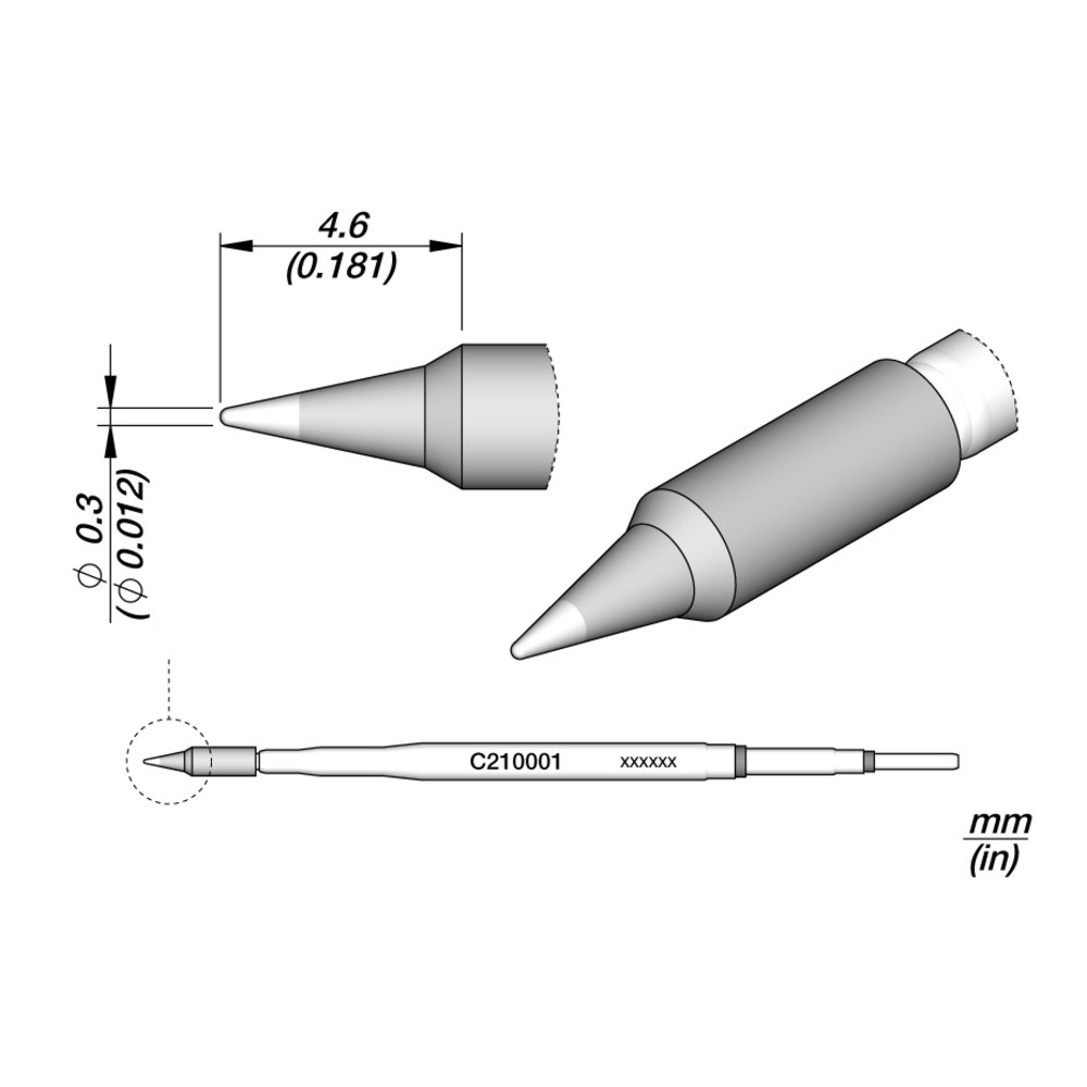 Lötspitze Serie C210, Rundform, C210001/Ø 0,3 mm, gerade